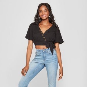 Xhilaration short sleeve button front wrap croptop